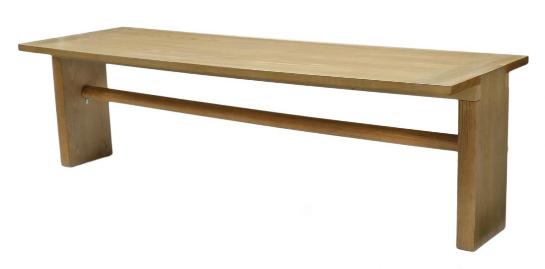 MODERN DINING TABLE, CARLO SCARPA FOR GAVINA: Italian modern conference or dining table, c. 1970, design by Carlo Scarpa (Italian, 1906-1978) for Gavina Furniture Company, a long rectangular top rising on stretcher joined inset slab legs, 28.5'h,