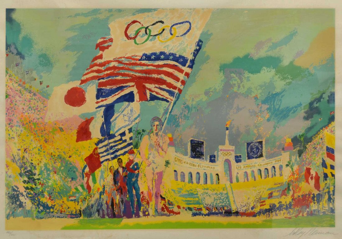LEROY NEIMAN (1921-2012) 1984 OLYMPICS SILKSCREEN: Framed limited edition silkscreen print, 'Opening Ceremonies-XXIII Olympiad 1984"', pencil signed lower right LeRoy Neiman (Leroy Leslie Runquist, American, 1921- 2012), numbered lower left 442 of 600