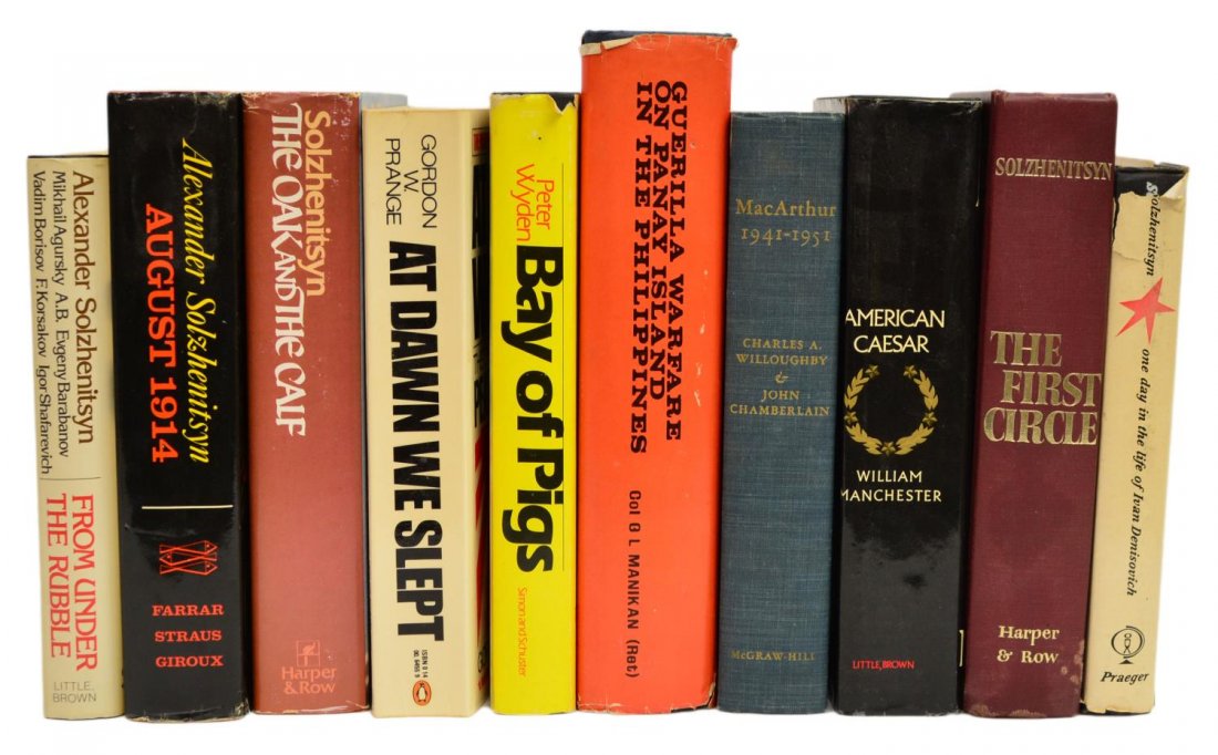 (10) BOOKS: WWII, CUBA, MacARTHUR, SOLZHENITSYN: (lot of 10) Books: (1) "Guerilla Warfare on Panay Island in the Philippines", Col. Gamiliel L. Manikan, 1977, illustrated with many fold out maps, 56 pages; (1) "Bay of Pigs, The Untold Story", Peter 