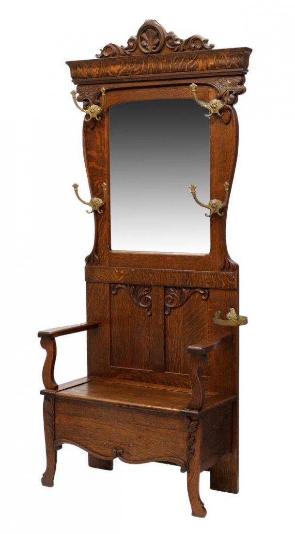 AMERICAN OAK MIRRORED BENCH SEAT HALL TREE Sep 28, 2014 Austin