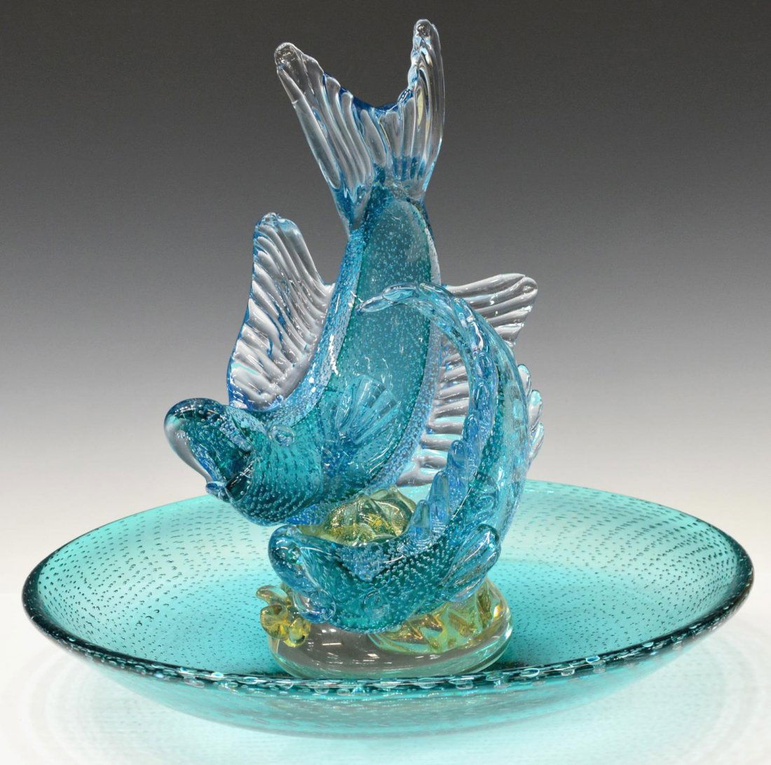 (1) LARGE MURANO ART GLASS FISH & BOWL SCULPTURE