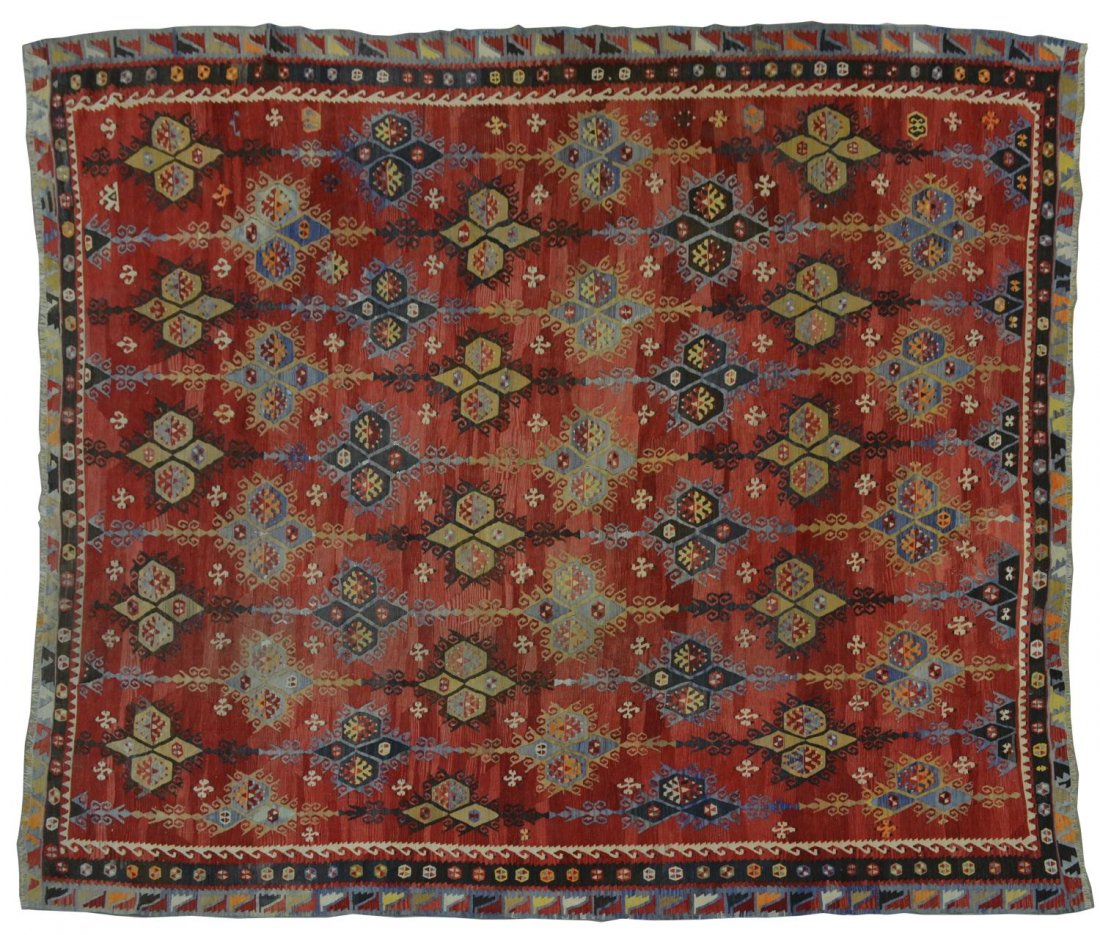 AFGHAN KILIM, 11'5" x 9'7": Afghan kilim multiple colors, 11.5"l inclusive of fringe, 9'7"w Start Price: $150.00
