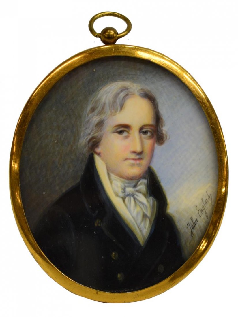 MINIATURE PORTRAIT, AFTER GEORGE ENGLEHEART: Miniature portrait on ivory, "Earl Beauchamp", after an 1805 miniature painting by George Engleheart (England, 1750-1829), approx: 3"h, 2.5"w *Provenance: by inheritance from the collection of Frederi