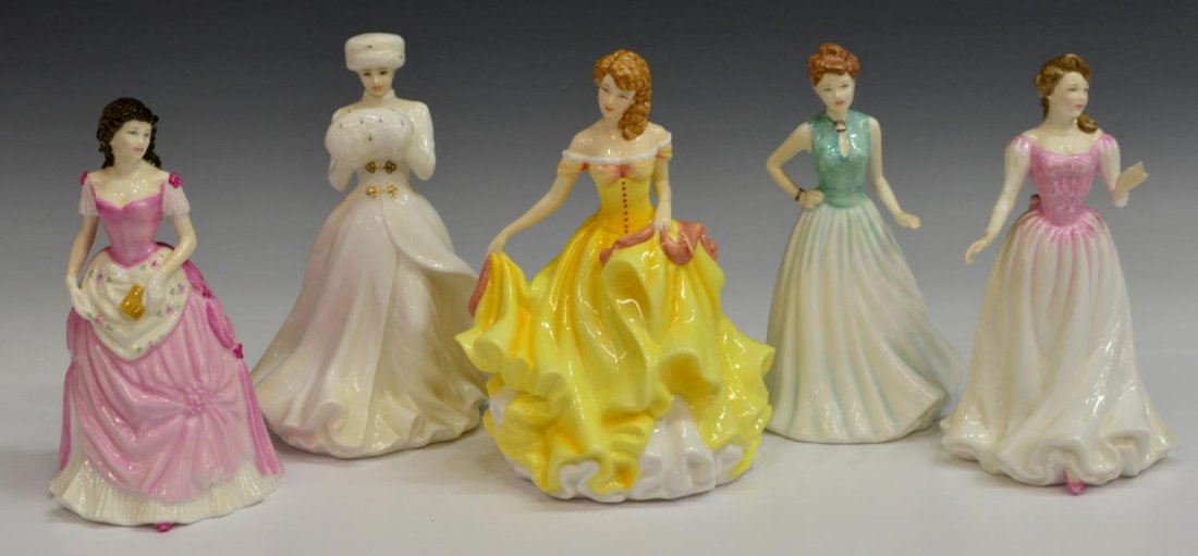 (5) COLLECTION OF ROYAL DOULTON PORCELAIN BEAUTIES: (lot of 5) Collection of Royal Doulton porcelain figures, including: (1) A Winter's Morn, HN4622, 9"h; (1) Anne Marie, HN 4522, modelled by Nada Pedley, 8.5"h; (1) Pretty Ladies Summer, HN 5322, dress