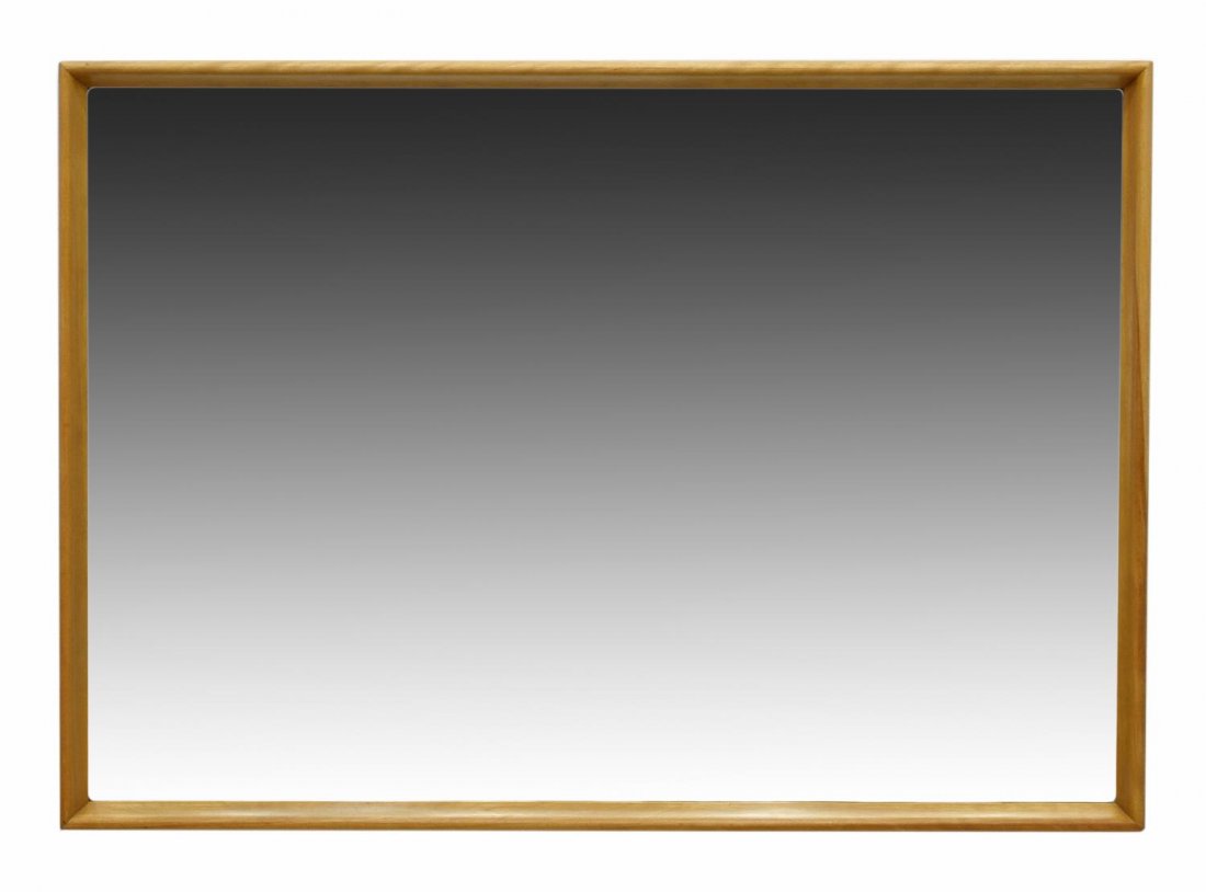 ROBSJOHN-GIBBING RECTANGULAR WALL MIRROR: Birch framed wall mirror, design by T. H. Robsjohn-Gibbings (1905â€“1976), rectangular, not marked, 29.5"h, 41.75"w Start Price: $80.00