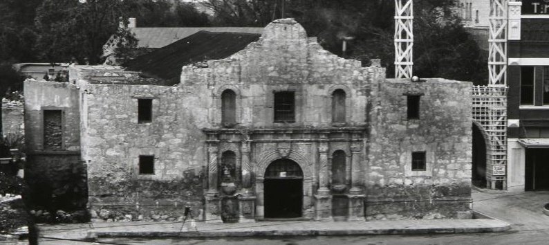 E.O. GOLDBECK (1892-1986), SIGNED ALAMO PHOTOGRAPH: Unframed 1918 panoramic photographic print, "The Alamo Plaza", San Antonio, Texas, ink signed lower right, E.O. Goldbeck, (Eugene Omar Goldbeck, Texas, 1892-1986), overall: 10"h, 42.75"w *Provenance: 