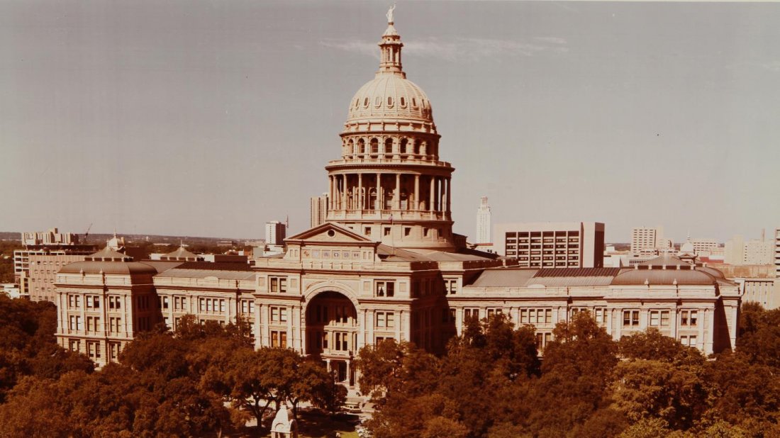 (6) E.O. GOLDBECK (1892-1986) TEXAS SCENES PHOTOS: (lot of 6) Eugene Omar Goldbeck (Texas, 1892-1986), unframed color photographic prints of Texas: (1) "San Antonio", 10"h, 56"w; (1) Austin, Texas, 1980, 9.25"h, 54.25"w; (1) "Downtown Houston, Texas, 