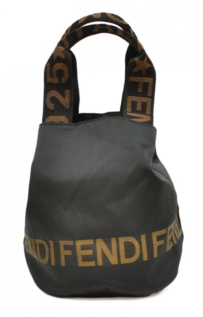 FENDI BLACK CANVAS HANDBAG: Fendi handbag in black canvas with black canvas handles, 9.5"h, 13"w, 8"d, .25lbs Start Price: $40.00