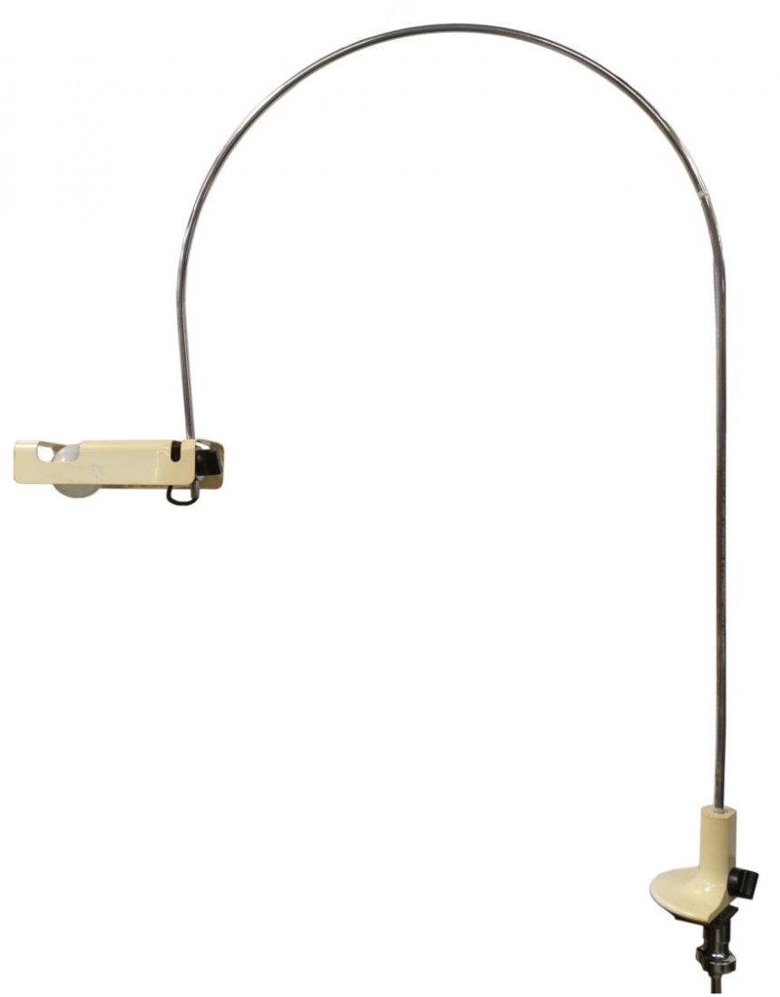 ITALIAN MID-CENTURY "SPIDER" TABLE LAMP, COLOMBO: Italian mid-century modern "Spider" table clamp lamp, c. 1965, design by Joe Colombo (Cesare Colombo, Italian, 1930-1971) for Oluce, Milan, Italy, tubular chromed steel arm curving and terminating in