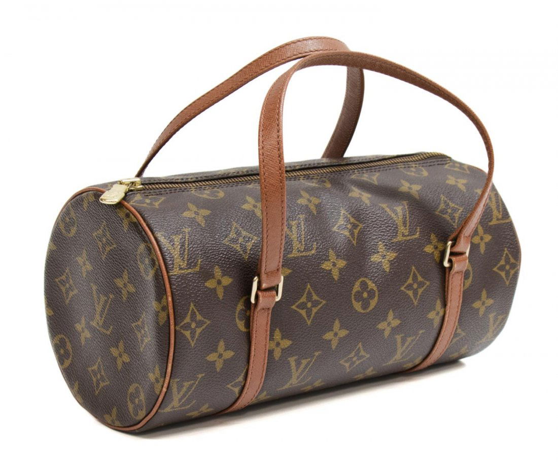 LOUIS VUITTON MONOGRAM PAPILLION 26 HANDBAG: Louis Vuitton monogram canvas 'Papillion' 26 handbag, monogram canvas handbag, only slight wear to piping, bag: approx 5.25"h, 5""w, 1lb Start Price: $100.00