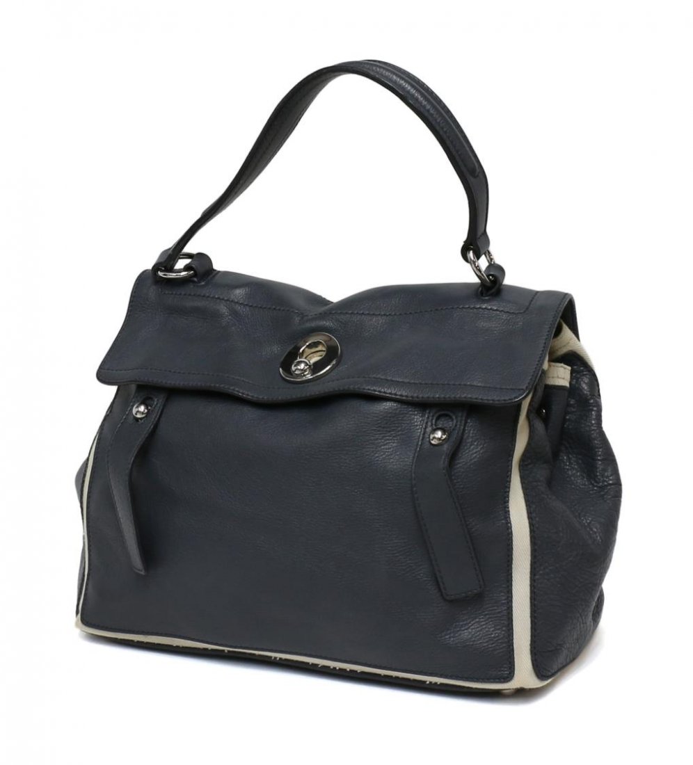 YVES ST LAURENT MUSE II HAWAII SPECIAL EDITION BAG: Yves Saint Laurent 'Muse Two' handbag, Hawaii Special Edition, in steel gray leather with silver tone hardware, canvas lined interior with central zip pocket, set on small metal feet, accompanied by d