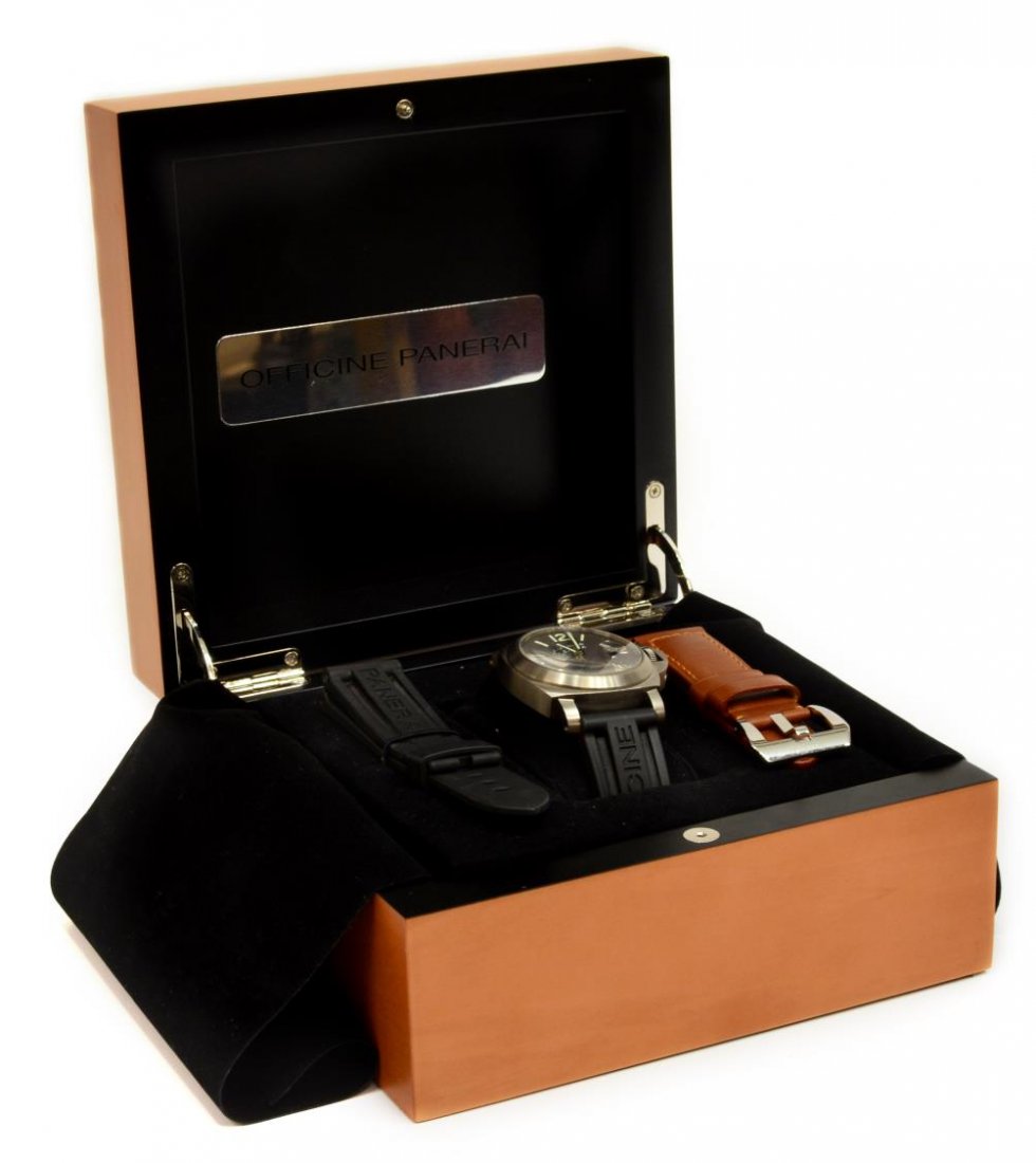 GENT'S PANERAI TABACCO DIAL LUMINOR MARINA WATCH: Gent's Panerai 'Tabacco Dial' Luminor Marina wristwatch, case number 0P6764, titanium case, back engraved with manufacturers name, model information and ID numbers, water resistant to 300 meters/1000