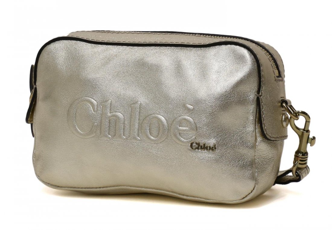 CHLOE BY CHLOE GOLD LEATHER SHOULDER BAG: Chloe by Chloe shoulder bag in gold metallic leather, lined interior with slot pocket, bag: approx 4.75"h, 8"w, .25lb Start Price: $40.00