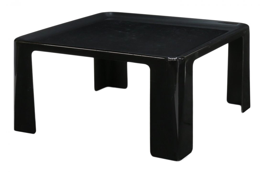 ITALIAN MODERN "FIBERLITE" TABLE, MARIO BELLINI: Italian modern black "Fiberlite" table, c. 1990, design by Mario Bellini (Italian, b. 1935), for C&B, Italy, 14.25"h, 27.25"w, 27.25"d Start Price: $100.00