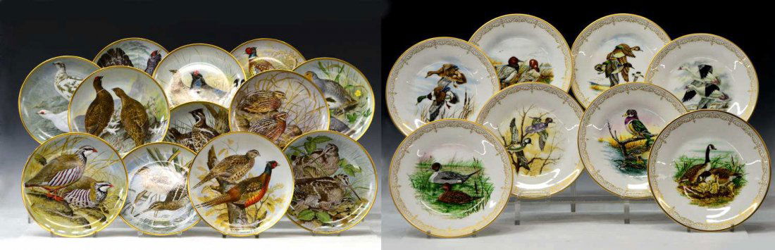 (20) HUGE GROUP BIRD DECORATED CABINET PLATES: (lot of 20) Collection of porcelain collector's plates, comprising: (12) Franklin Porcelain 'Game Birds of the World', by Basil Ede, 9"diam; (8) The Edward Marshall Boehm Water Bird Plate Collection,