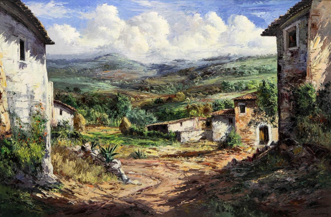 JOSE VIVES-ATSARA 1919-2004 SPAIN VILLAGE 38"x58"