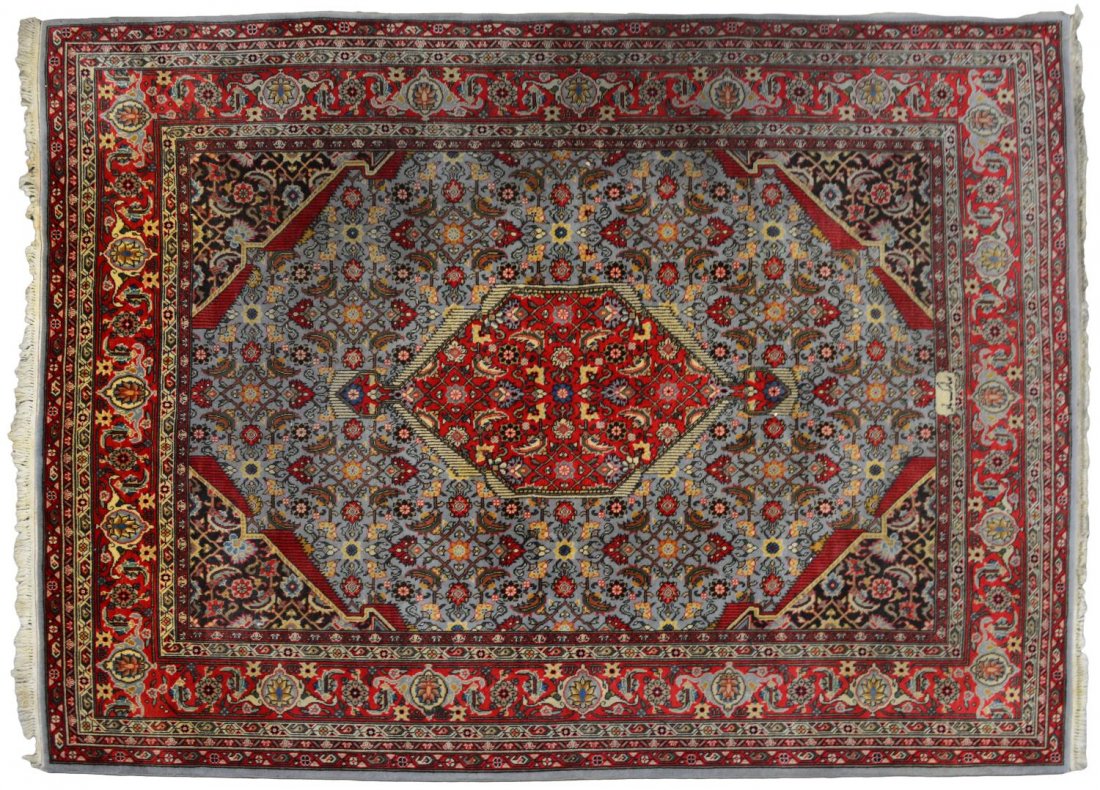 HAND WOVEN SIGNED ORIENTAL RUG, 8'10" x 9'7": Hand woven oriental rug, signed at one end, approx. 8'10" x 9'7" Start Price: $200.00