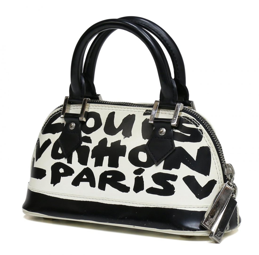 LOUIS VUITTON BLACK & WHITE GRAFFITI 'ALMA' BAG