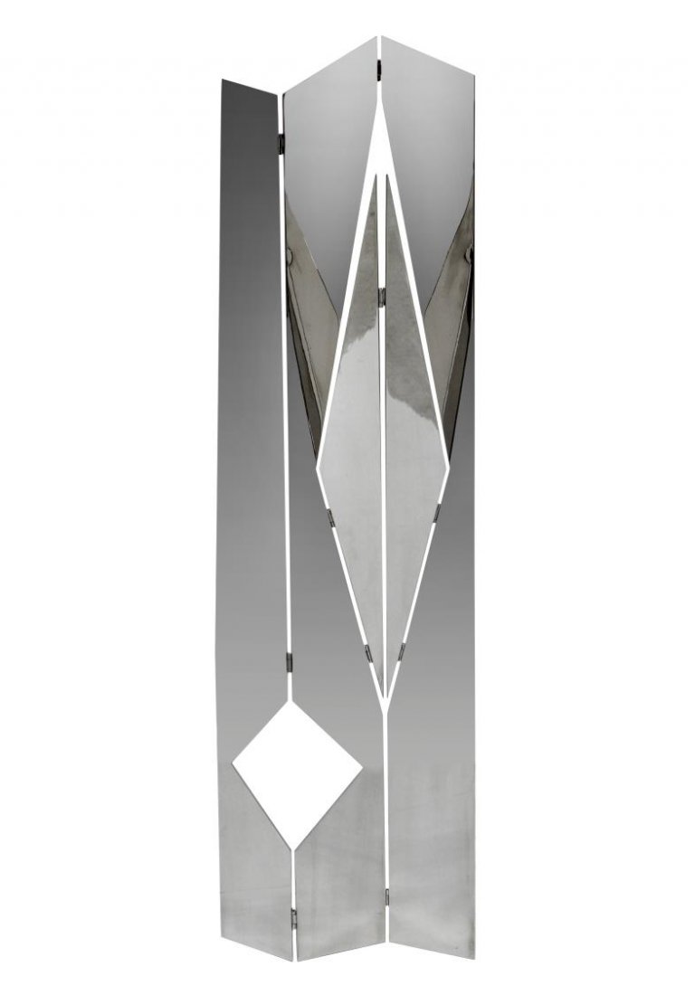 BRUNO MUNARI 'TRAVEL SCULPTURE' FOR SABATTINI: Italian silvered metal sculpture, 'Travel Sculpture', by Bruno Munari (Italy, 1907-1998), for Lino Sabattini (Italian, b. 1925), 1979, stamp as pictured, published arti design - Sabatini approx. 37"h,