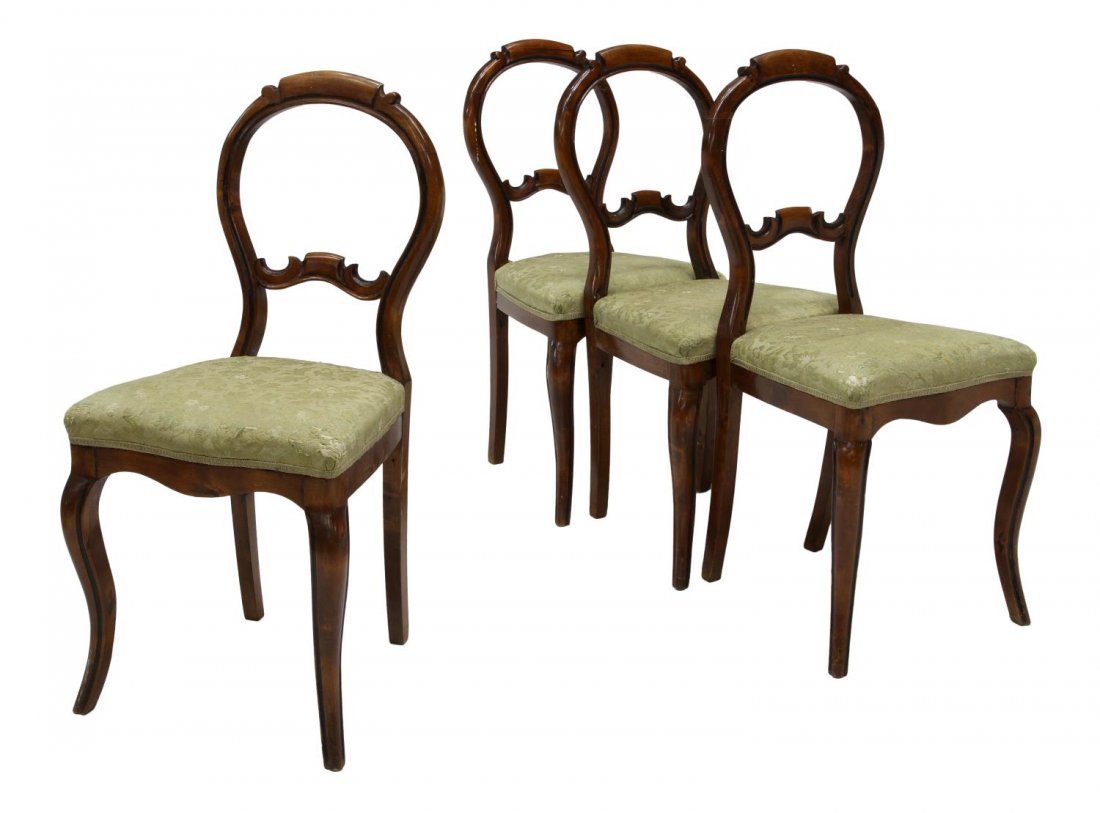 (4) DANISH ANTIQUE BALLOON BACK SIDE CHAIRS: (lot of 4) Danish balloon back antique chairs, c. 1880, having an arched crest rail over the open back with a lower shaped rail, later floral accented seat fabric, raised on cabriole legs, 36.35"h, 17