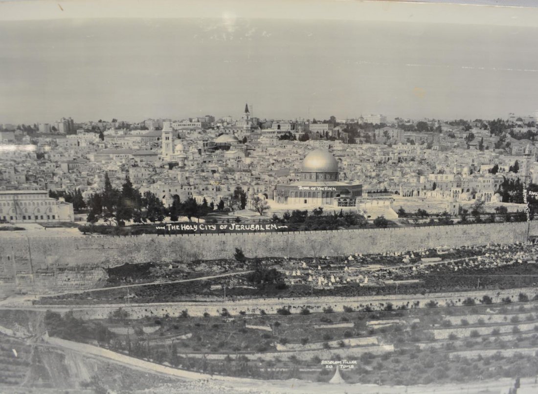 E.O. GOLDBECK (1892-1986), EARLY JERUSALEM PHOTO: Unframed photographic print by E.O. Goldbeck,, "The Holy City of Jerusalem", at right in negative "Goldbeck Photo No. 1225681, National Photo & News Service, San Antonio, Texas", (Eugene Omar Goldbeck