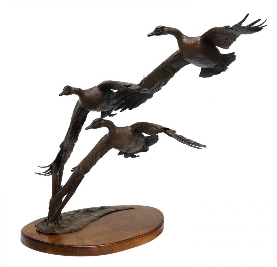 JONATHAN BRONSON (1952-2009) BRONZE SCULPTURE: Bronze sculpture, "Spring Winds", signed and numbered, a limited edition #21 of 30, Jonathan Bronson (Utah, 1952-2009), 44"h, 44"w, 34"d Start Price: $400.00