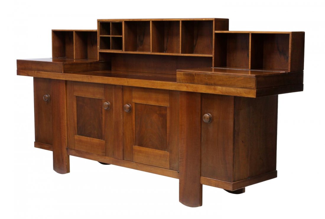 SILVIO COPPOLA FOR BERNINI MID-CENTURY SIDEBOARD: Italian mid-century modern sideboard, c. 1960's, designed by Silvio Coppola for Bernini, published in "Repertorio" 1666-1968, the sectioned splash back with fixed and removable cubbies, over the case 