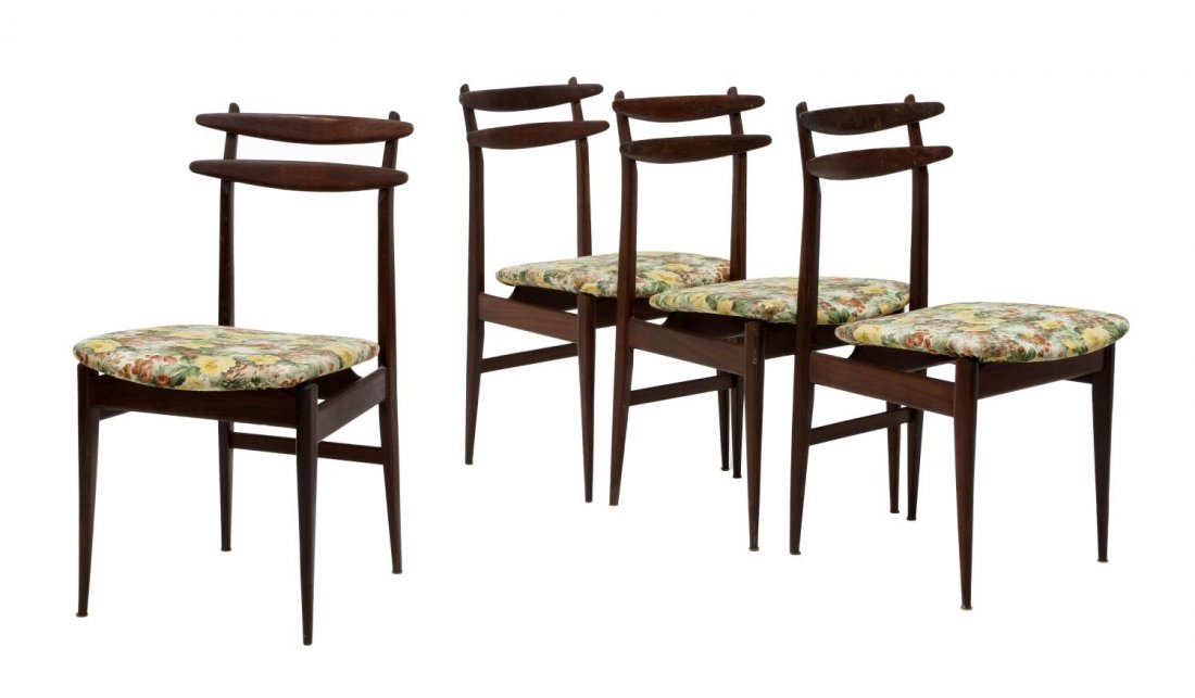 (4) ITALIAN MID-CENTURY MODERN SIDE CHAIRS, DASSI: (set of 4) Italian mid-century modern side chairs, c. 1960's, design attributed to Vittorio Dassi (Milan, 1893-1973), approx 32.5"h, 17.25"w, 17"d Start Price: $200.00