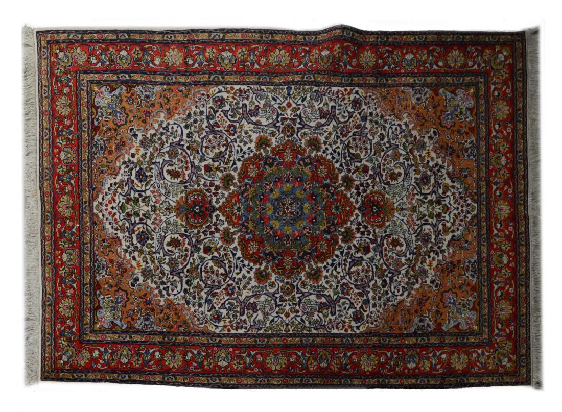 PERSIAN SAROUKH HAND TIED WOOL RUG, 9'7" x 6'9": Persian Saroukh hand tied wool rug, approx 9'7"l(excluding fringe), 6'9"w Start Price: $600.00
