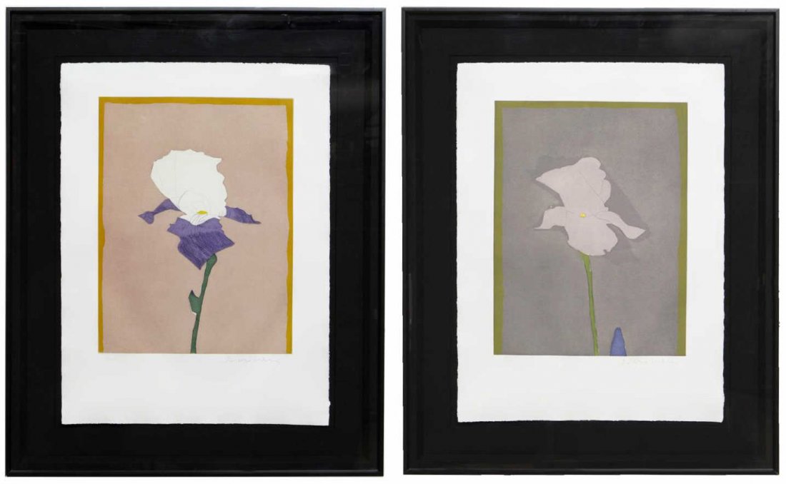 (2) FRITZ SCHOLDER, FLOWER AT GIVERNEY ETCHINGS: (pair) Framed etchings, each signed lower right Scholder (Fritz Scholder, American, 1937-2005), numbered lower left, including: (1) "Flower at Giverney I," 86 / 120, sight: approx 30"h, 22"w, overall: