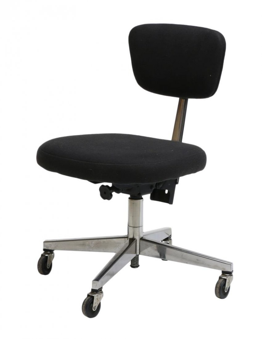 MODERN SWIVEL SECRETARIAL CHAIR: Modern swivel secretarial chair, attributed to Knoll, adjustable height and back, 31.5"h, 18"w, 18"d Start Price: $60.00