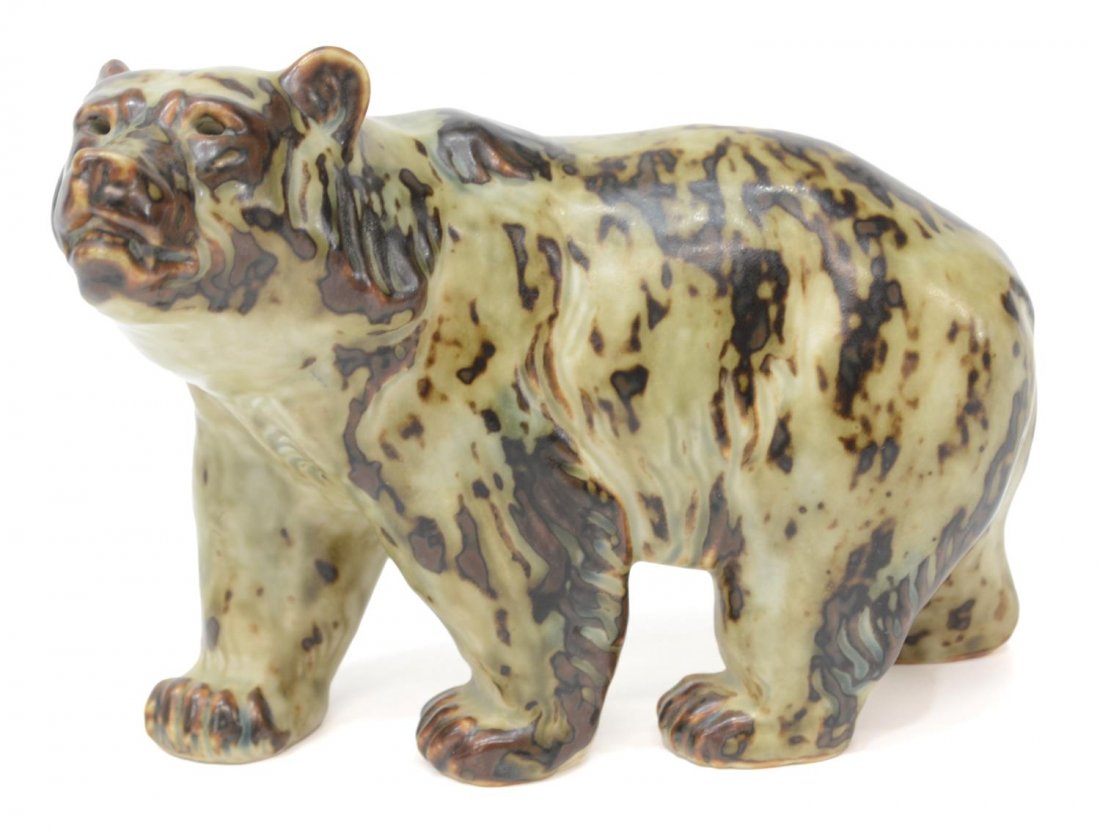 LARGE ROYAL COPENHAGEN BEAR, #20155: Royal Copenhagen large bear, #20155, marked with model number underfoot, retaining paper tag, and 'K' mark for sculptor Knud Carl Edvard Kyhn (Denmark, 1880, 1969), approx: 5.5"h, 7"l, 4"d, 2.25lbs St