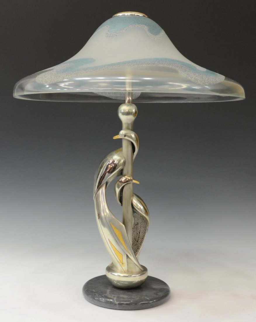 OTTAVIANI ITALIAN 800 IRI SILVER LAMP, TWO HERON (1 of 8)