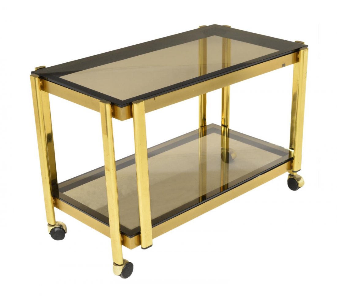 FRENCH GILT BRASS & GLASS SERVICE TROLLEY (1 of 3)