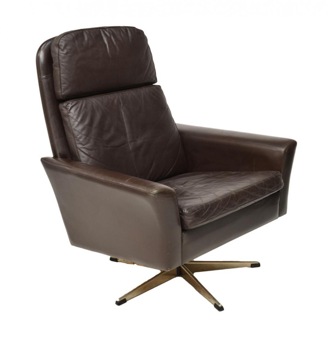 DANISH MID-CENTURY MODERN BROWN LEATHER ARMCHAIR (1 of 2)