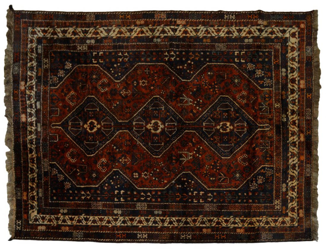 PERSIAN SHIRAZ HAND WOVEN WOOL RUG, 9'10" x 7'9" (1 of 4)
