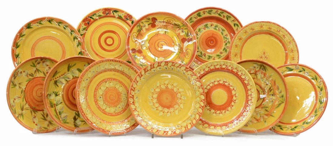 (12) LARGE FRENCH GLAZED TERRACOTTA CHARGERS (1 of 6)