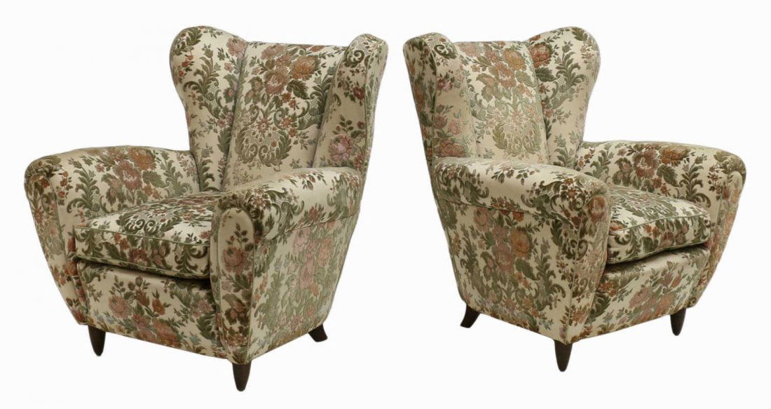 (PAIR) ITALIAN MID-CENTURY MODERN WINGBACK CHAIRS (1 of 3)