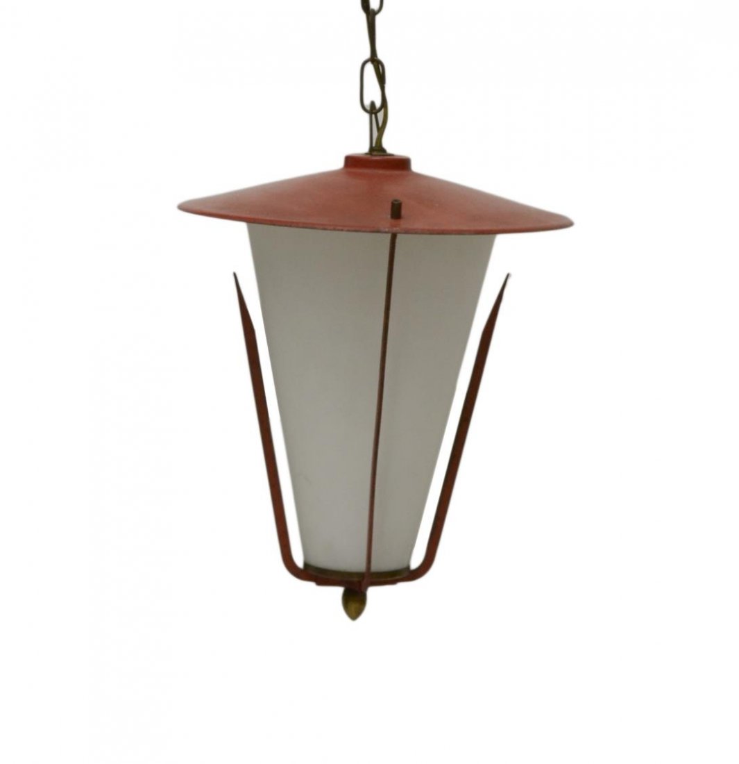 CONTINENTAL RED ENAMEL & GLASS HANGING LANTERN (1 of 3)