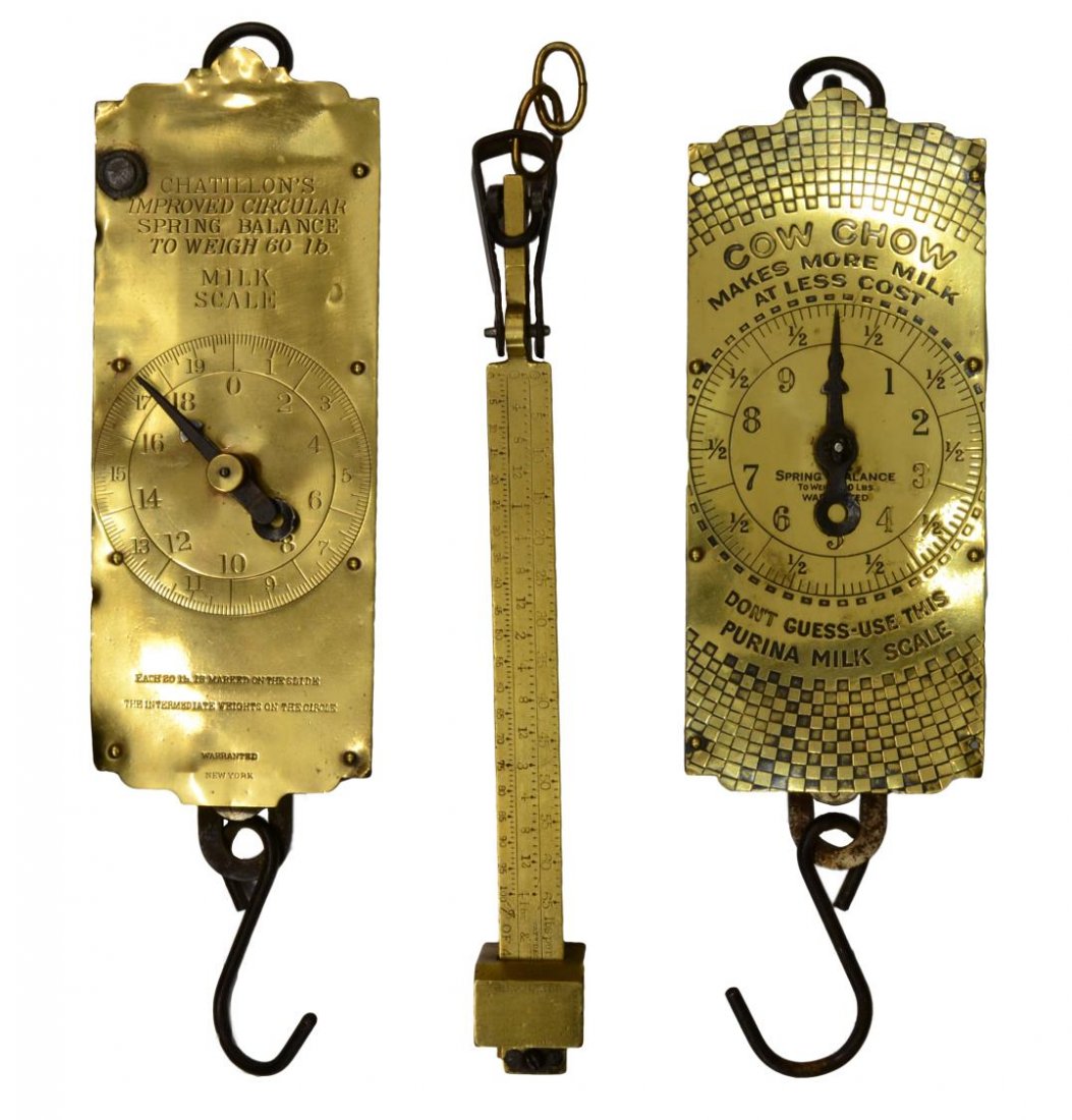 (3) GROUP OF BRASS GRAIN AND MILK SCALES (1 of 7)