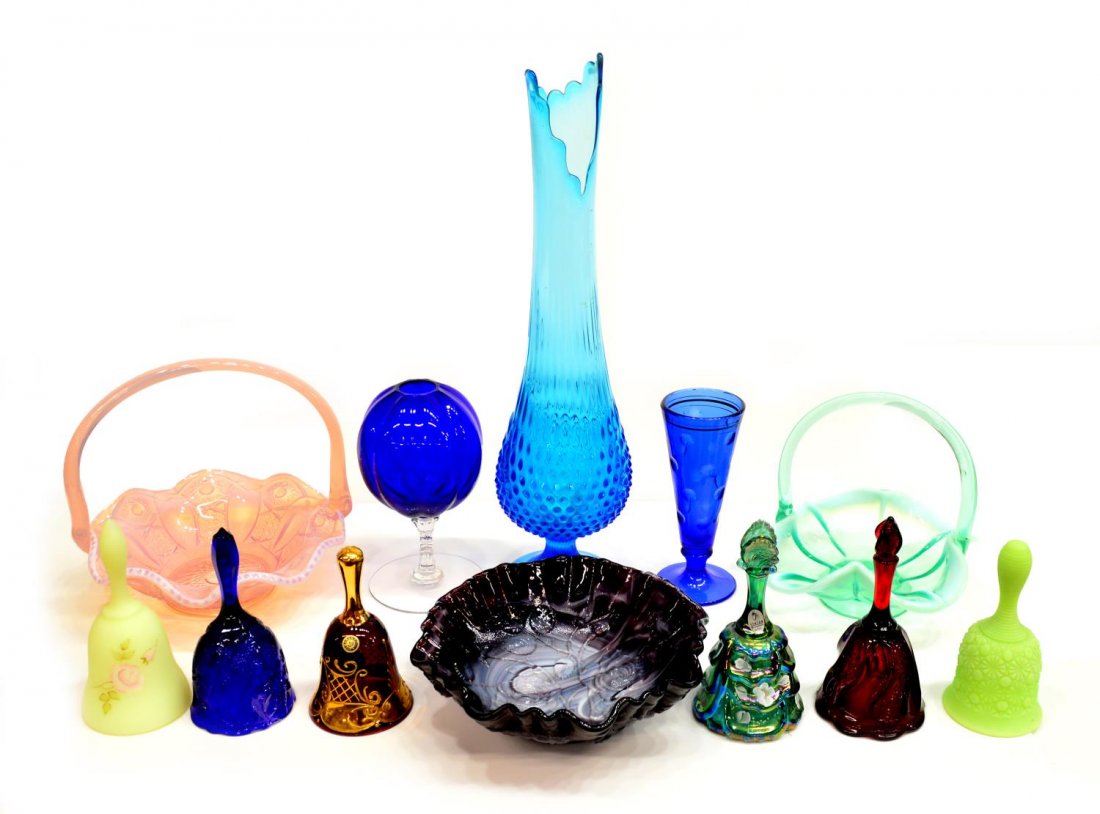 (12) FENTON & OTHER ART GLASS BELLS, VASES & BOWLS (1 of 8)
