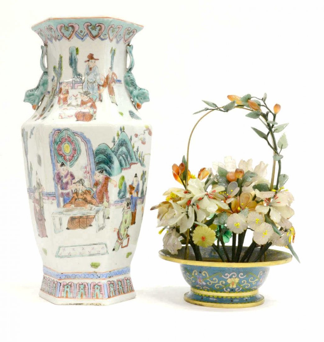 (2) CHINESE FLOWERING HARDSTONE TREE & VASE (1 of 6)