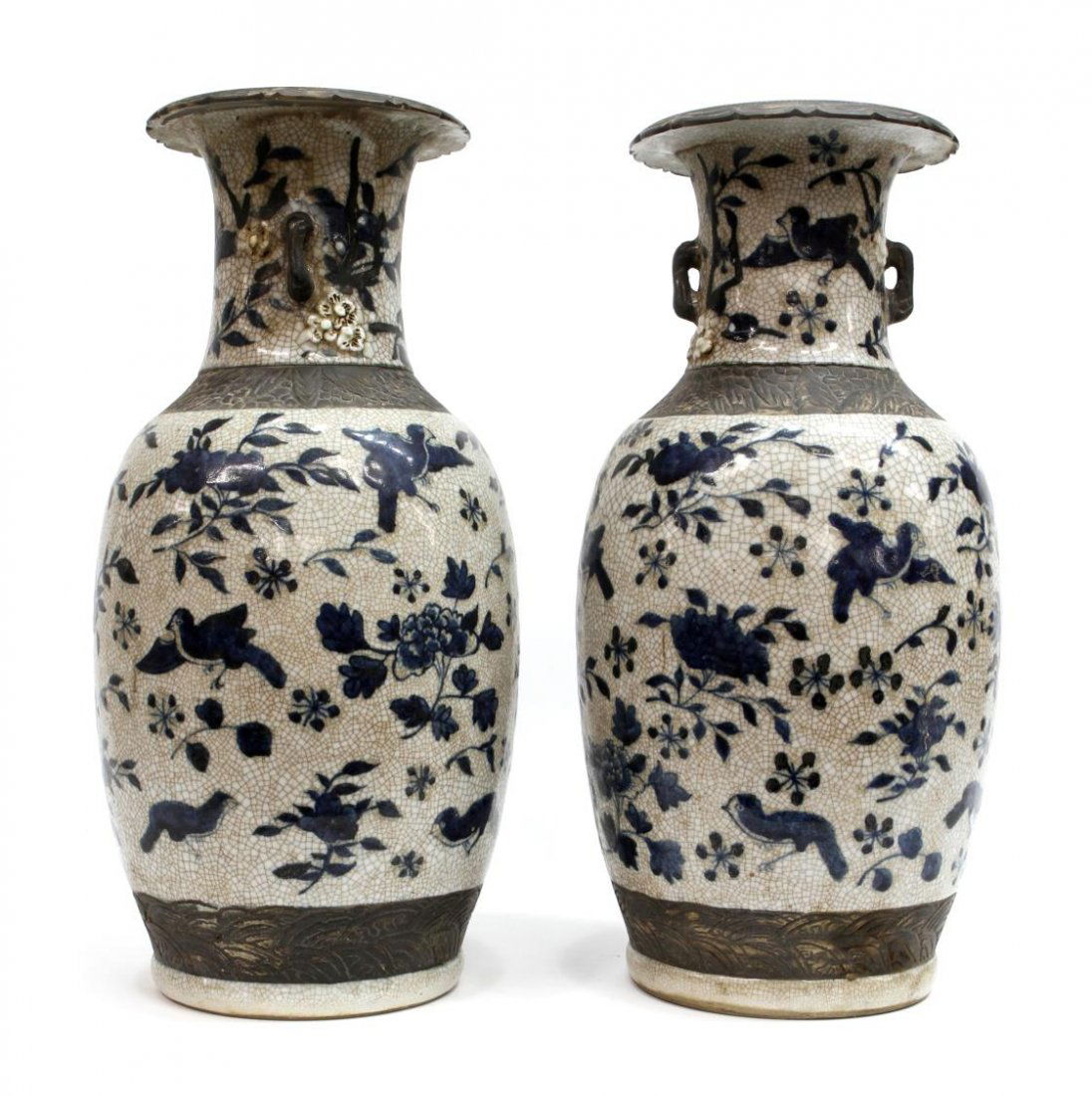 (2) CHINESE CRACKLED BLUE DECOR PORCELAIN VASES (1 of 6)