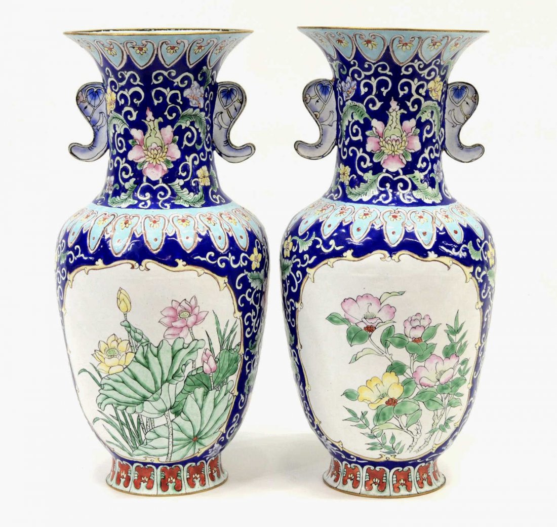 (2) CHINESE CANTON STYLE ENAMEL TABLE VASES (1 of 4)