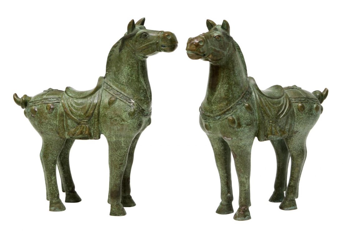 (2) CHINESE VERDE BRONZE TANG STYLE HORSES (1 of 5)