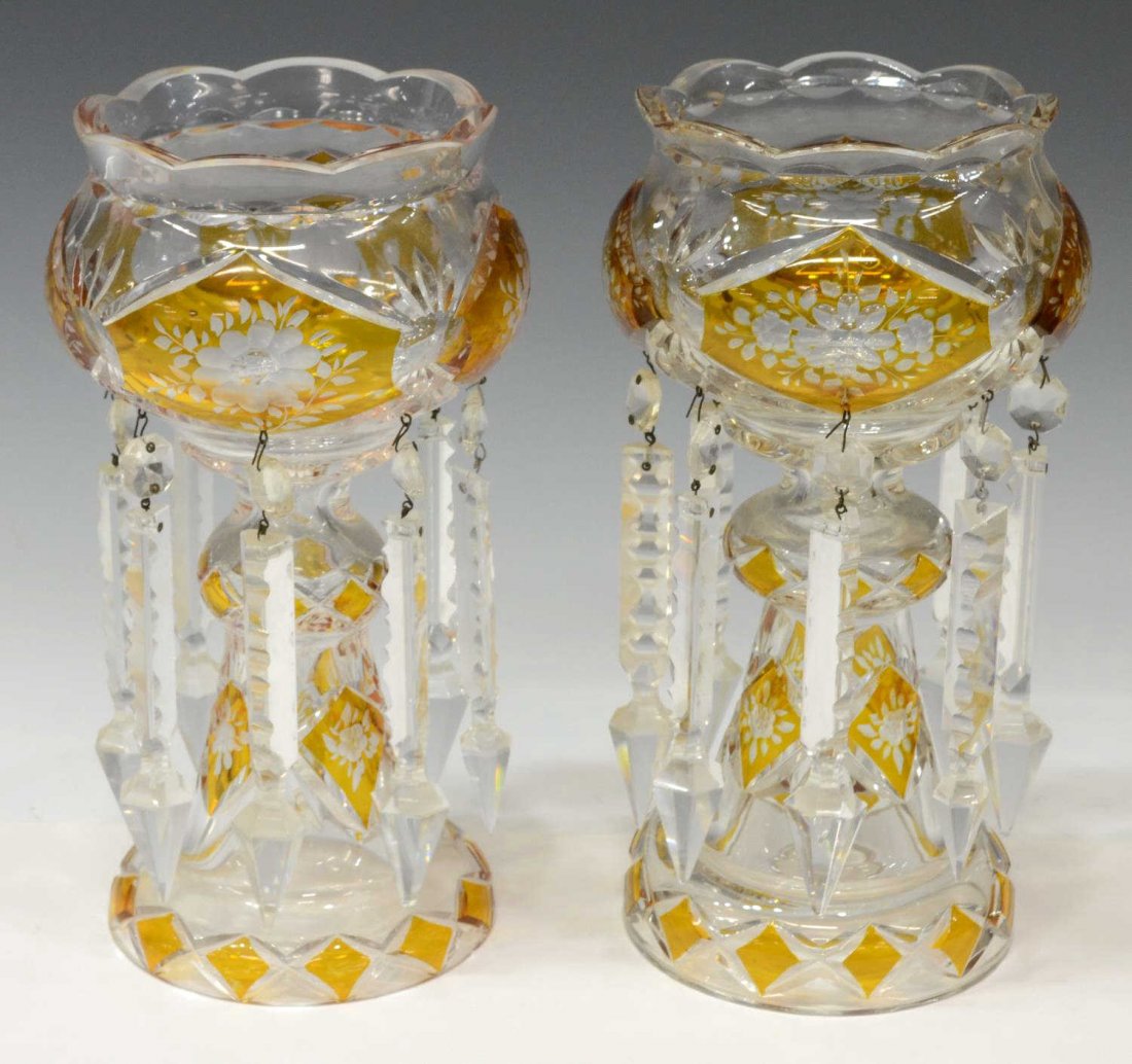 (2) COLORLESS AMBER CUT TO CLEAR MANTLE LUSTRES (1 of 2)