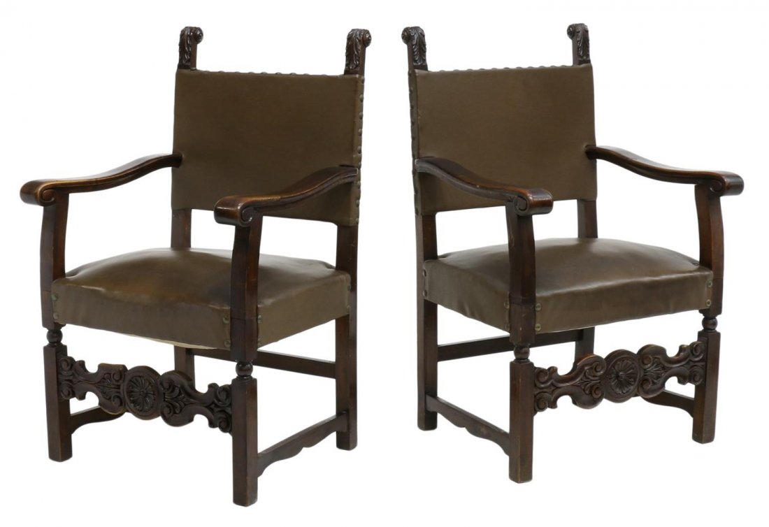 (PAIR) ITALIAN RENAISSANCE REVIVAL ARM CHAIRS (1 of 3)