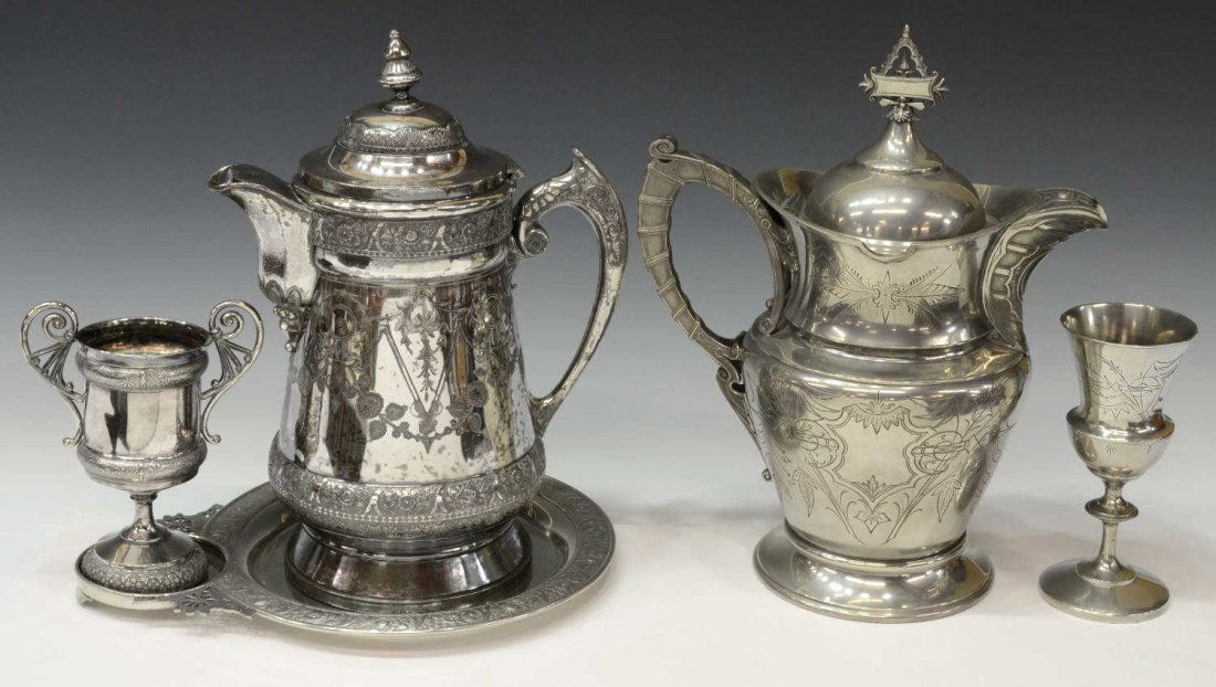 (5) VICTORIAN SILVERPLATE WATER PITCHERS & GOBLETS (1 of 4)