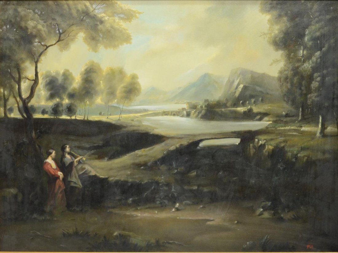 VITALI MIKHALOV (B. 1969) PAINTING, LANDSCAPE: Framed oil painting on canvas, City Strollers, signed lower right Vitali (Vitali Mikhalov, Soviet Union, b. 1969), sight: 29.25"h, 39.25"w, overall: 38.5"h, 48.5"w, 23lbs Start Price: $200.00