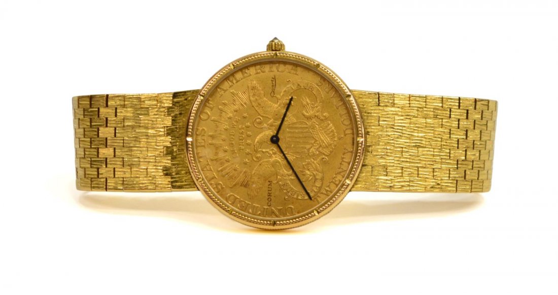 GENTS CORUM TWENTY DOLLAR 1904 GOLD COIN WATCH (1 of 5)